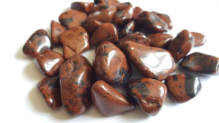 pieces of smooth brown polished stones white background